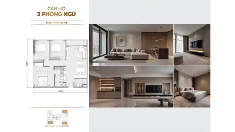 Thiết kế căn hộ 3 phòng ngủ Handico Sunshine New Hanoi